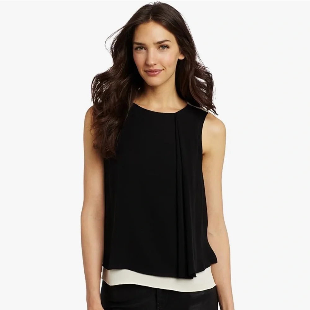 Halston Heritage Women's Sleeveless Colorblock Top, Cream/Black 8